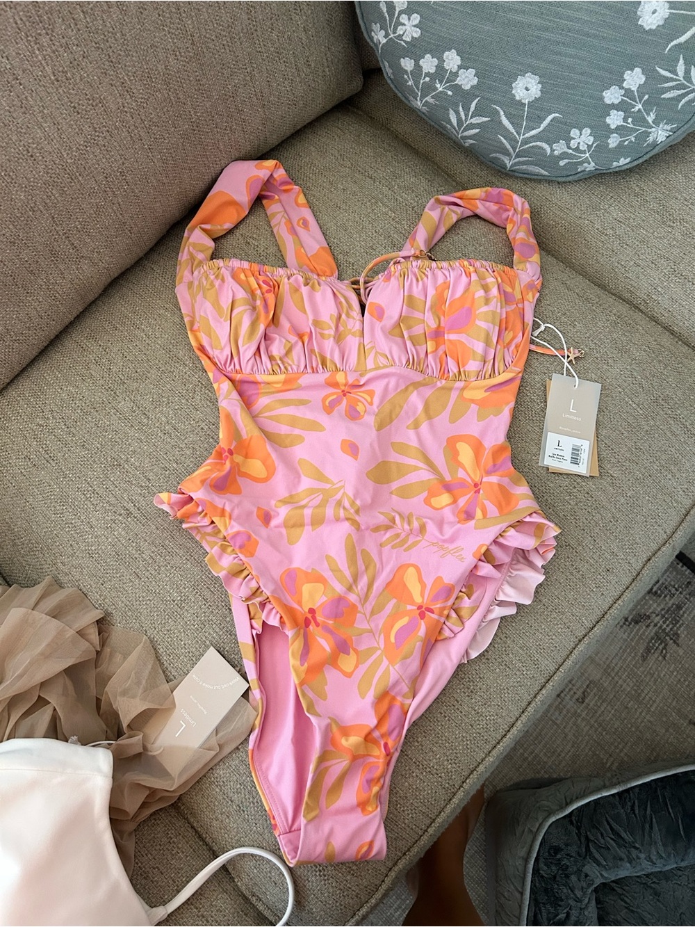 Pink & Orange Floral One-Piece Swimsuit - Brand:pop flex